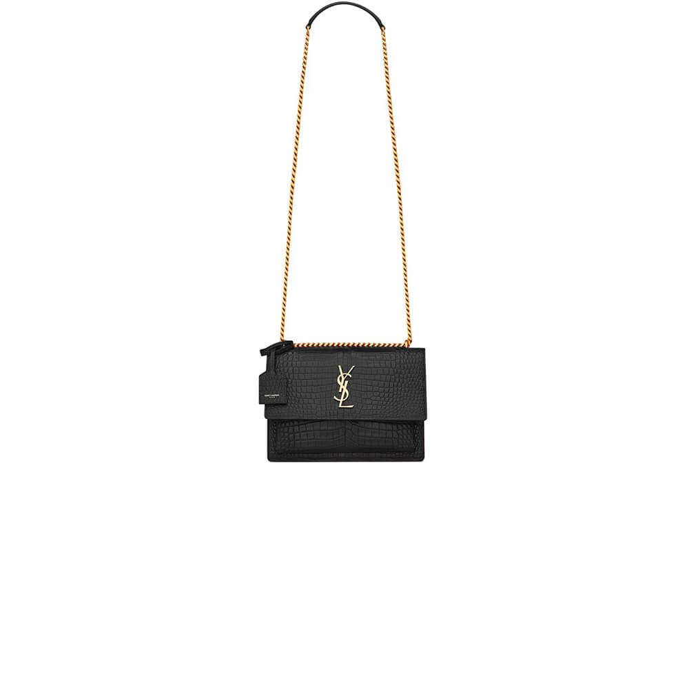 black YSL Crocodile-embossed leather SUNSET Medium