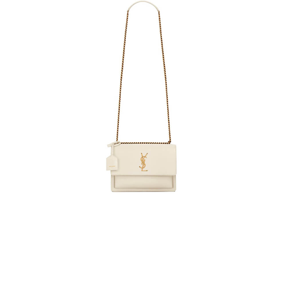 White YSL sunset medium leather shoulder bag