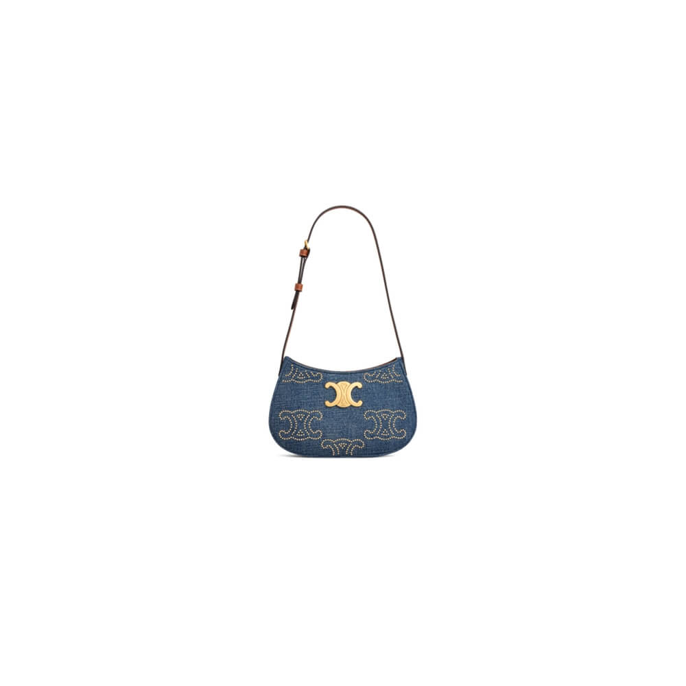 CELINE TILLY TRIOMPHE Medium Bag in Studded Denim and Calfskin