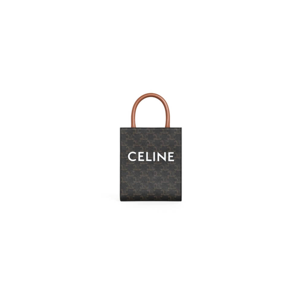 CELINE Mini Vertical Cabas Bag in Calfskin Leather with Logo and Celine Print