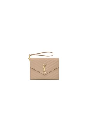 dark YSL CASSANDRE matelasse leather flap clutch