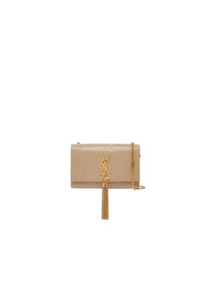 beige YSL KATE EMBOSSED SHOULDER BAG