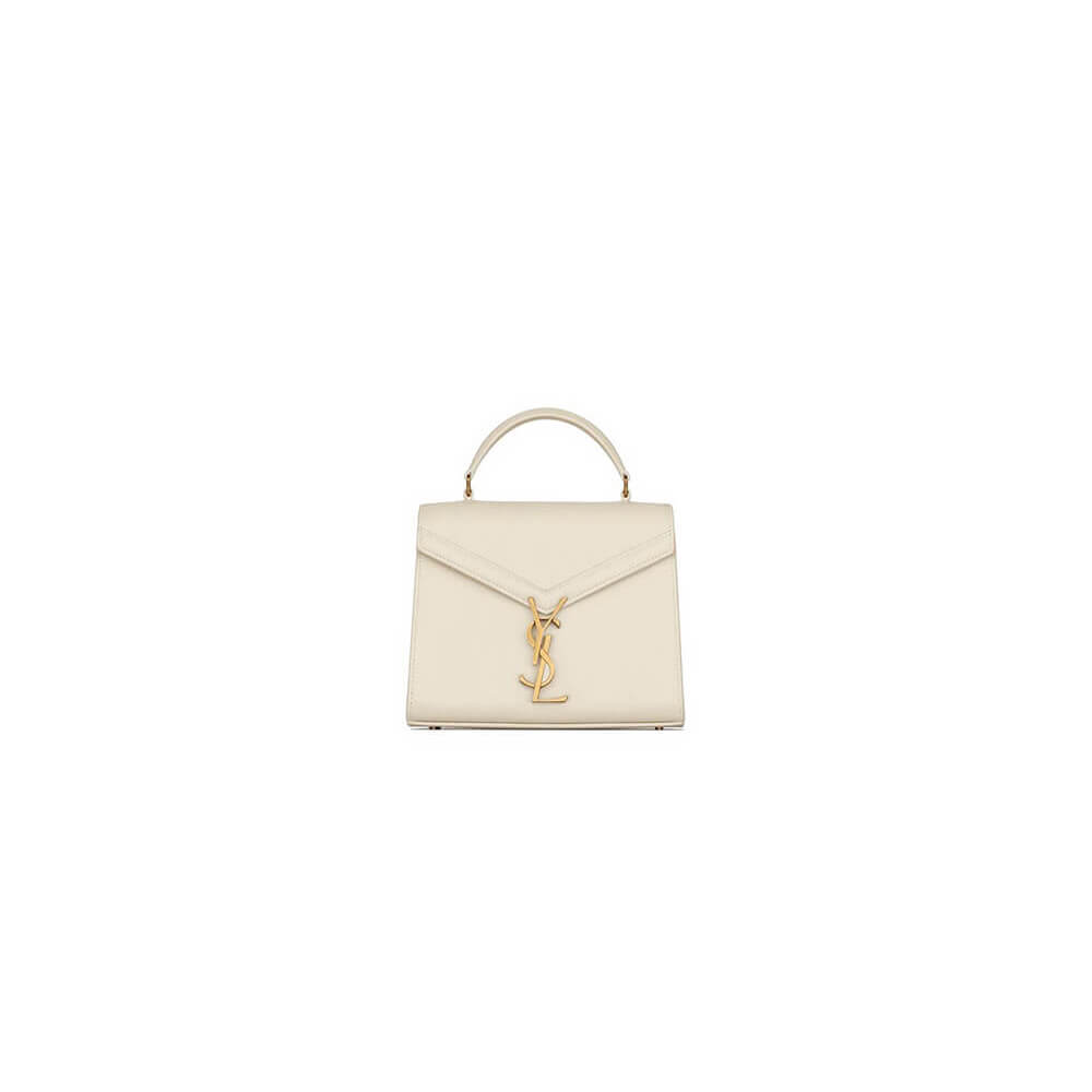 White YSL CASSANDRA Medium Grainy Embossed Leather Top Handle Bag