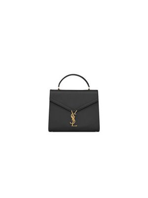 Black YSL CASSANDRA Medium Grainy Embossed Leather Top Handle Bag