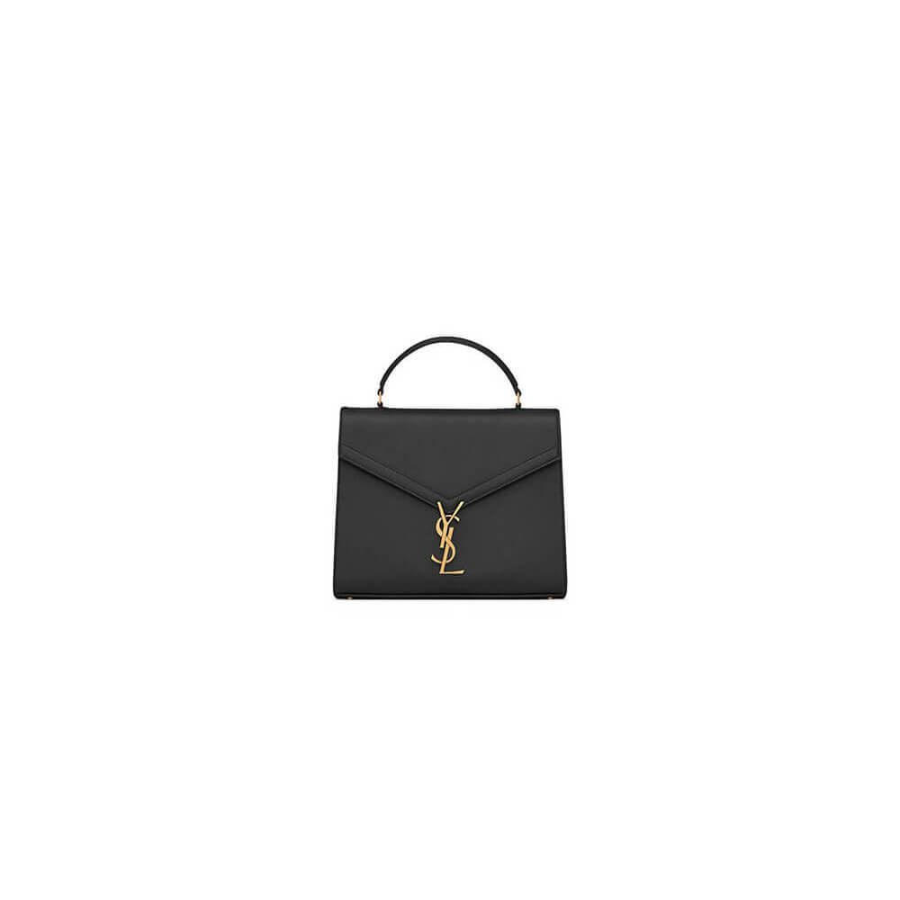 Black YSL CASSANDRA Medium Grainy Embossed Leather Top Handle Bag