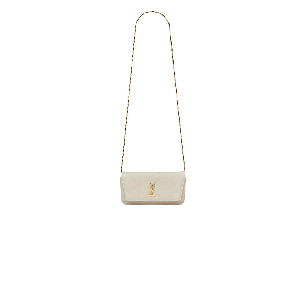 White wine YSL GABY chain phone holder in lambskin