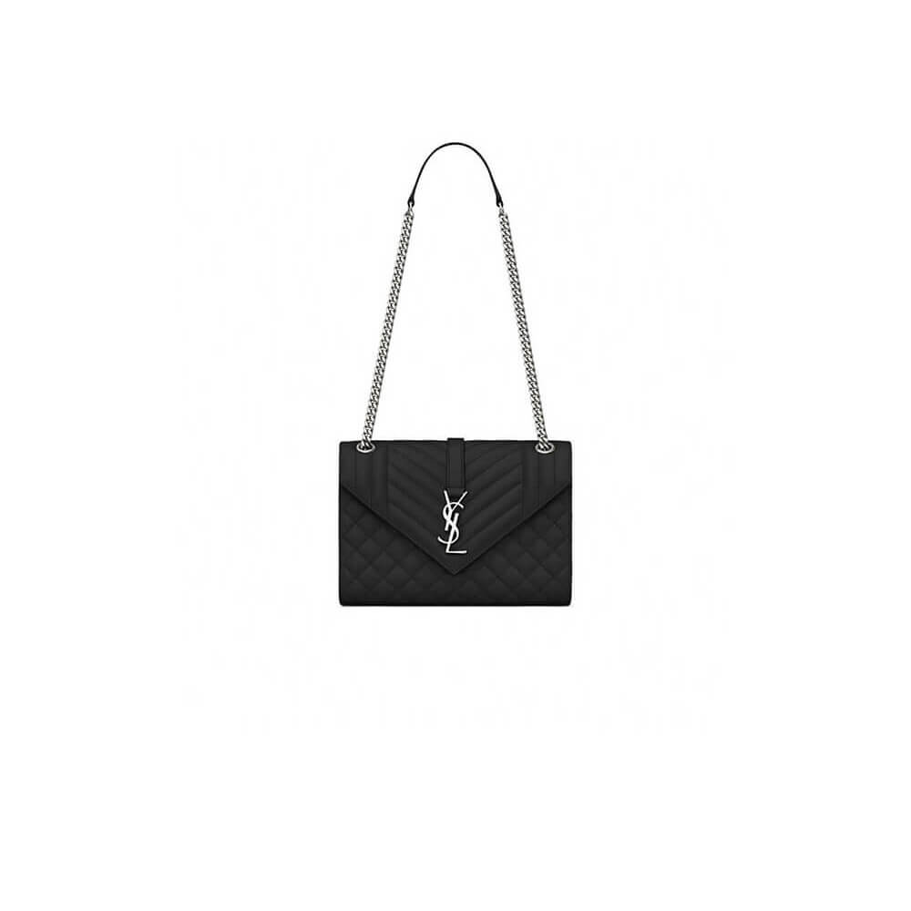 Black YSL ENVELOPE MEDIUM IN QUILTED GRAIN DE POUDRE EMBOSSED LEATHER