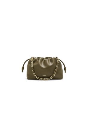 Dark Khaki Green Loewe Medium Flamenco purse in mellow nappa lambskin