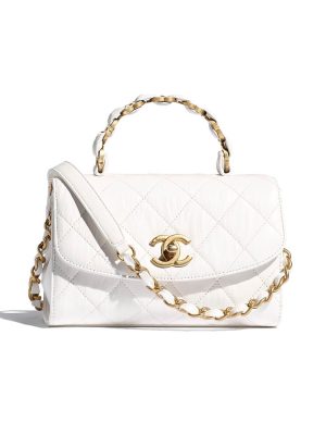 White CHANEL Mini Flap Bag with Top Handle