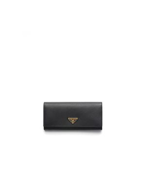 Black Prada Large Saffiano Leather Wallet
