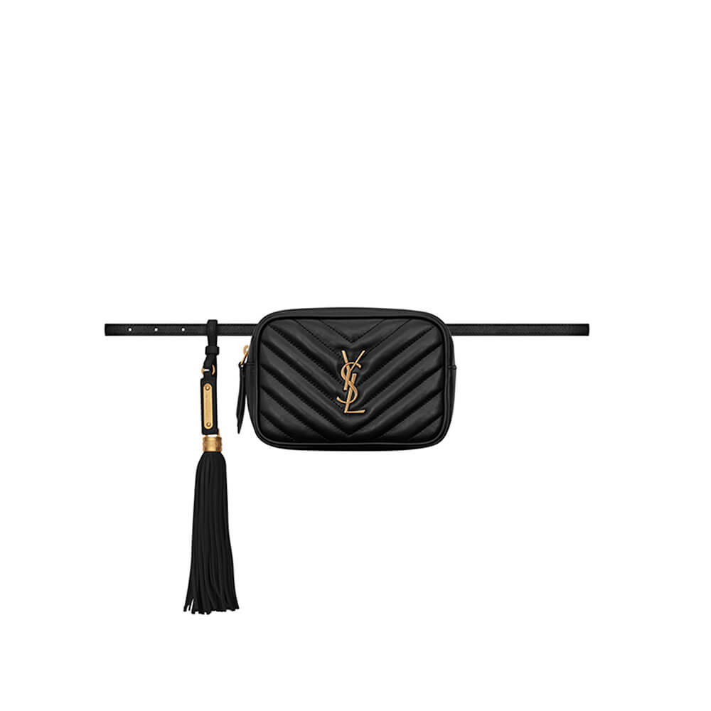 Black YSL LOU BELT BAG IN MATELASSE LEATHER