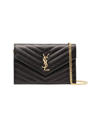 Black Saint Laurent Chain-strap YSL-plaque grained-leather wallet