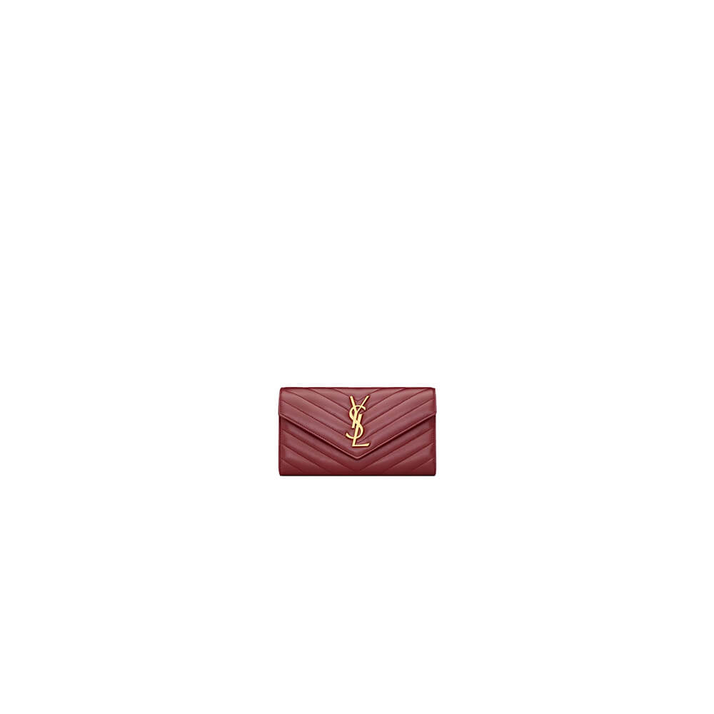 Red Merlot YSL CASSANDRE MATELASSE LARGE FLAP WALLET IN GRAIN DE POUDRE LEATHER