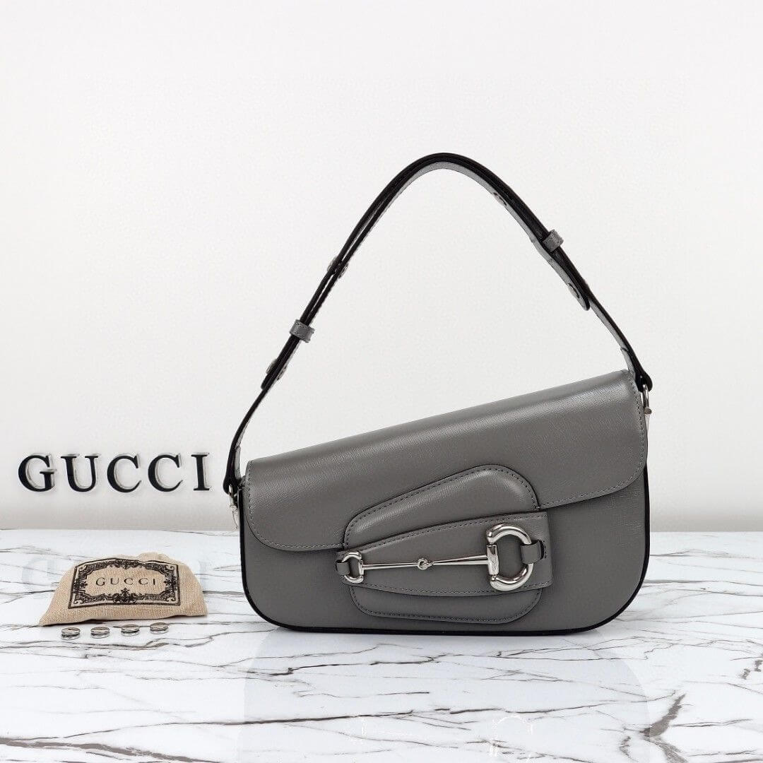 Gray Gucci Horsebit 1955 Small Shoulder Bag - Image 2