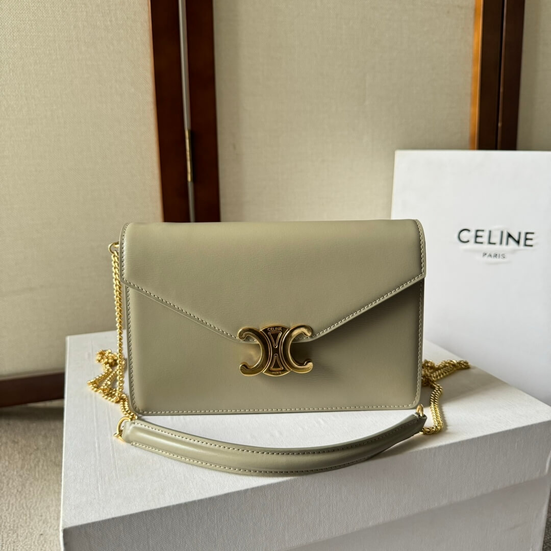 Reen Yellow CELINE MARGO Shiny Calfskin Leather Chain Wallet - Image 2