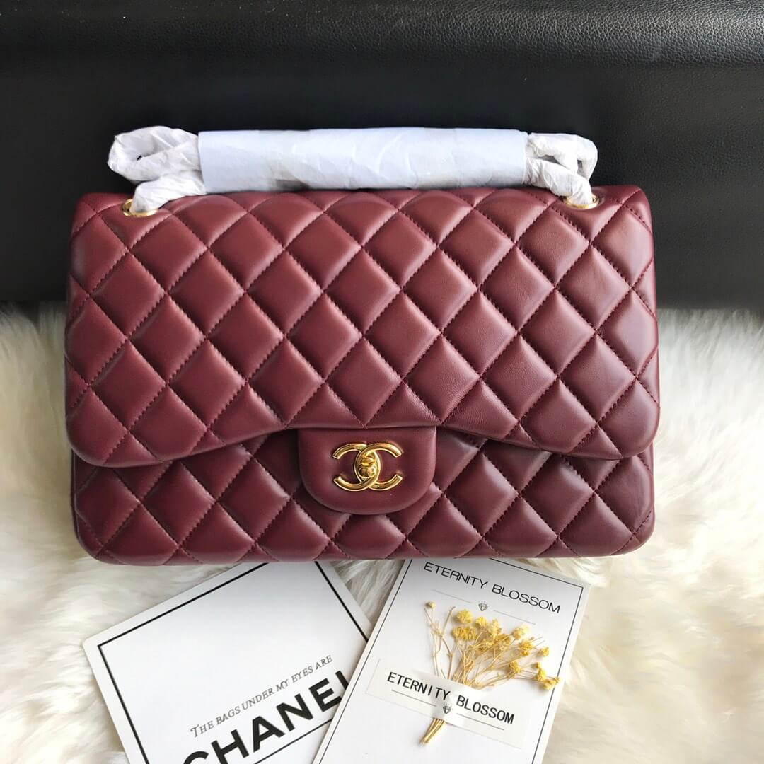Claret CHANEL LARGE CLASSIC HANDBAG (High-end grade) - Image 2