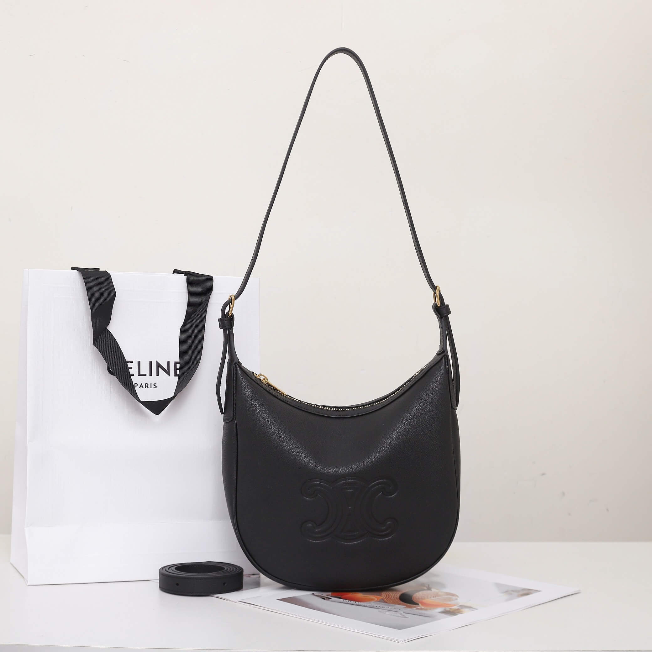 Black CELINE HELO?SE TRIOMPHE SMALL BAG IN SOFT CALFSKIN - Image 2