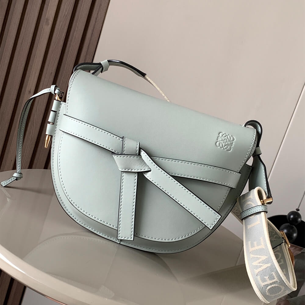 Light blue Loewe Small Gate bag in soft calfskin and jacquard - Image 2