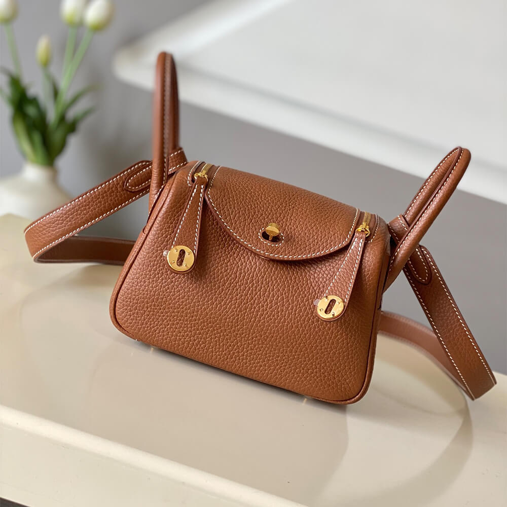 Golden Brown Hermes Lindy Mini Bag - Image 2