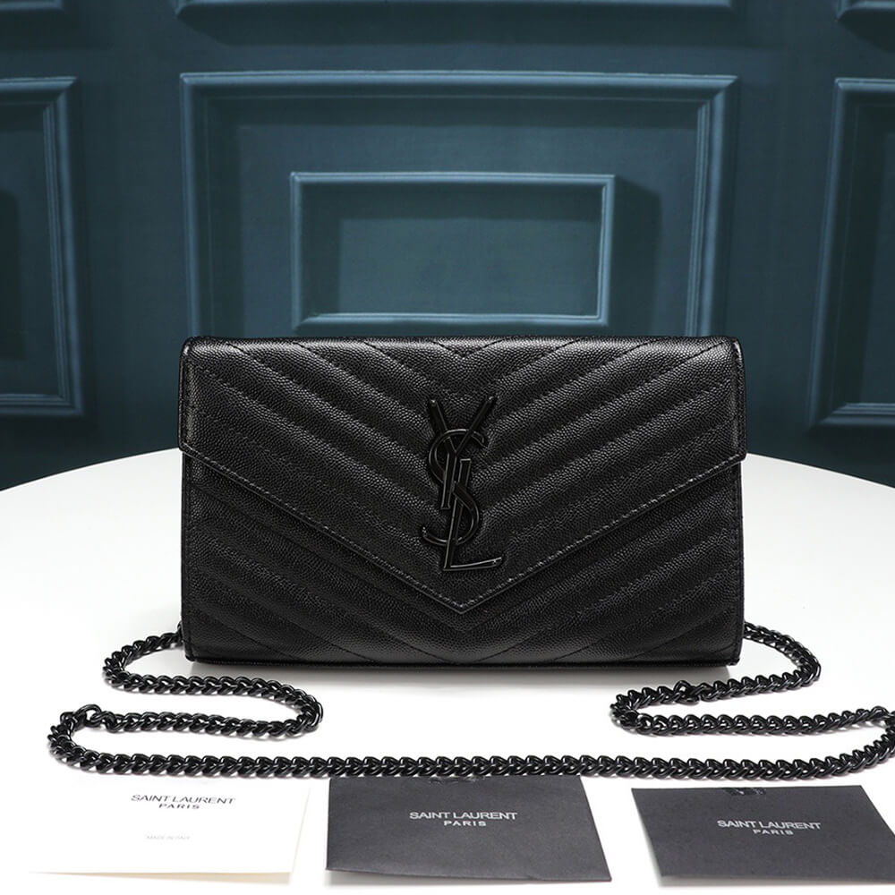 Saint Laurent Chain-strap YSL-plaque grained-leather wallet - Image 2