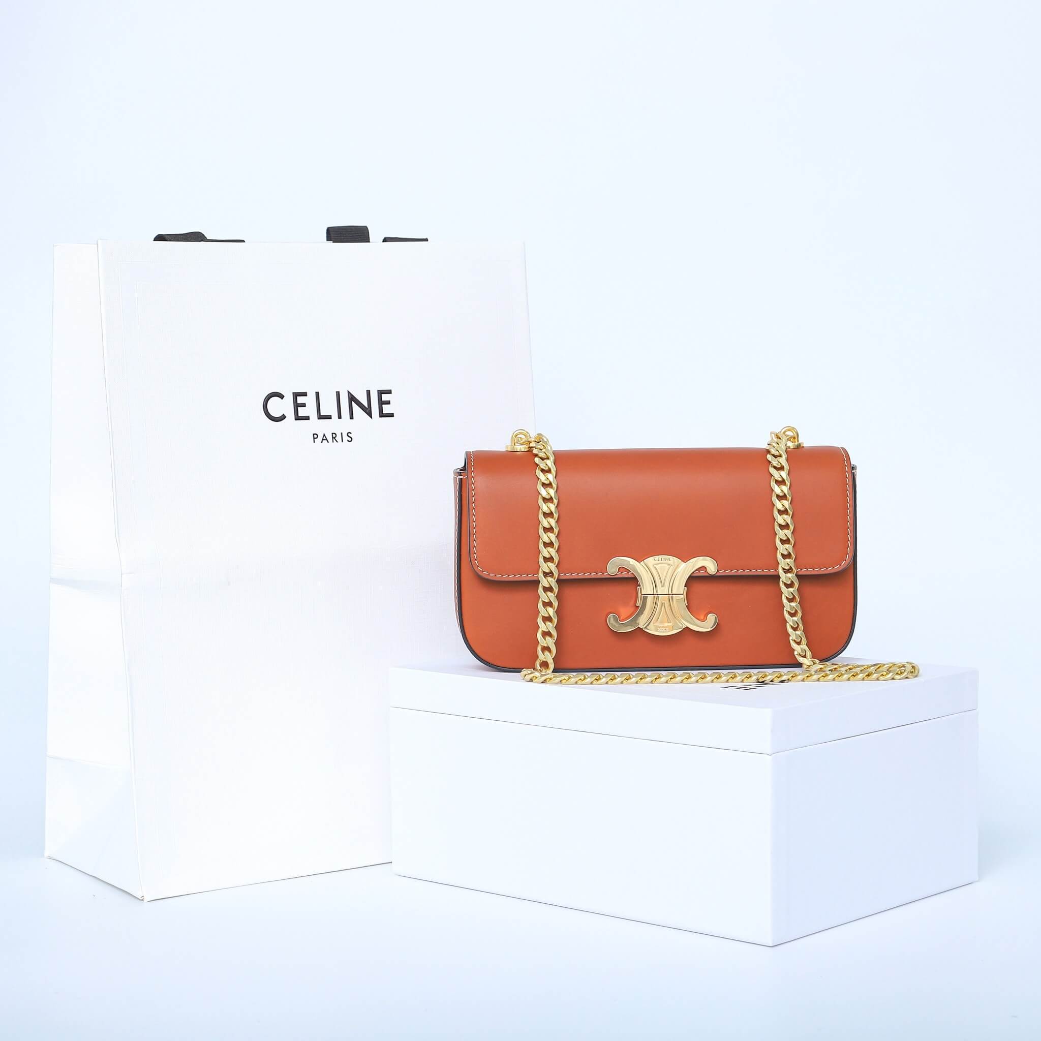 CELINE CLAUDE shiny cowhide leather chain shoulder Bag - Image 2