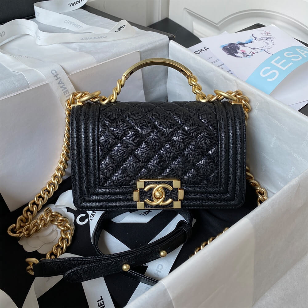Black BOY CHANEL FLAP BAG WITH HANDLE - Image 2