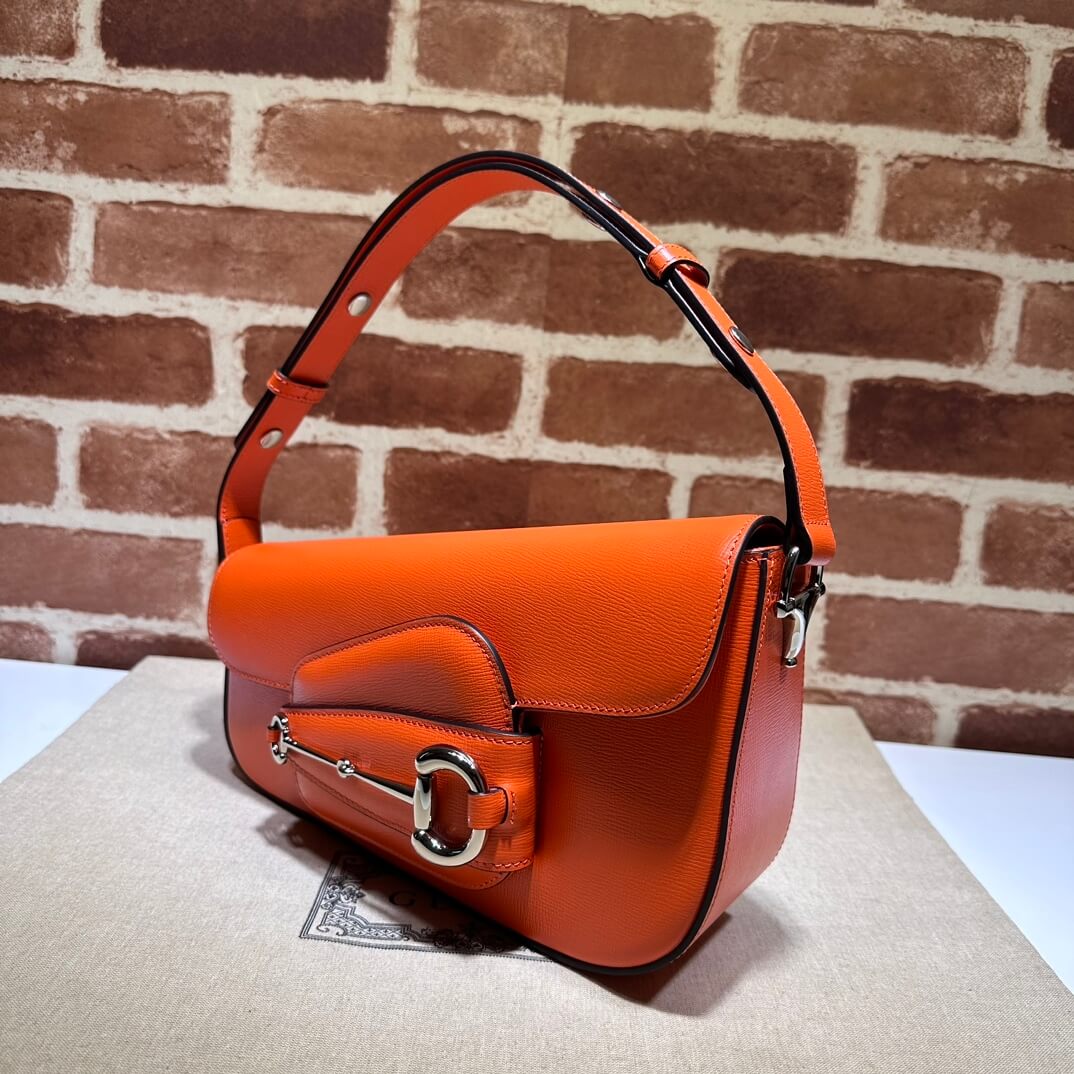 Orange Gucci Horsebit 1955 Small Shoulder Bag - Image 3