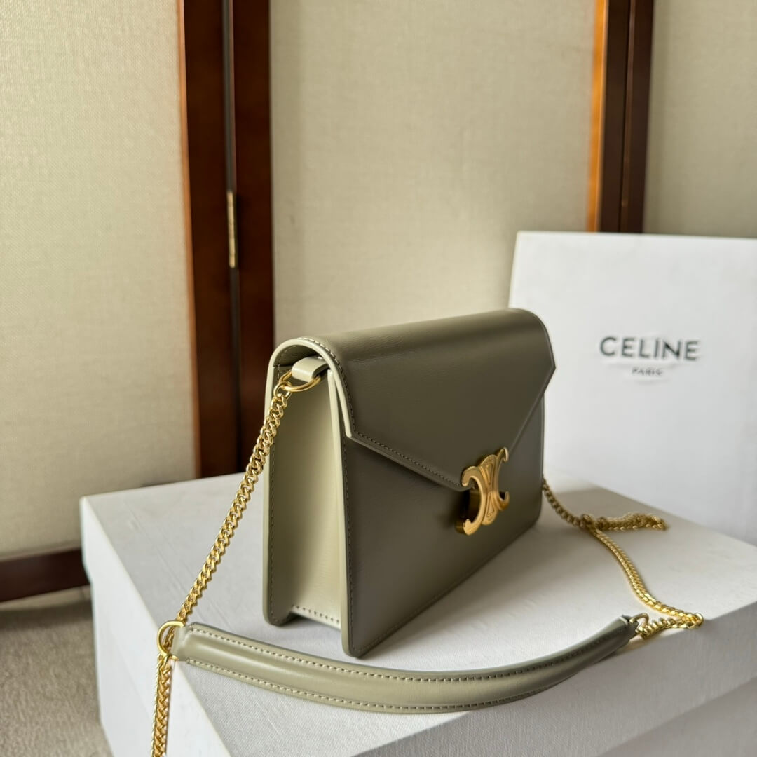 Reen Yellow CELINE MARGO Shiny Calfskin Leather Chain Wallet - Image 3