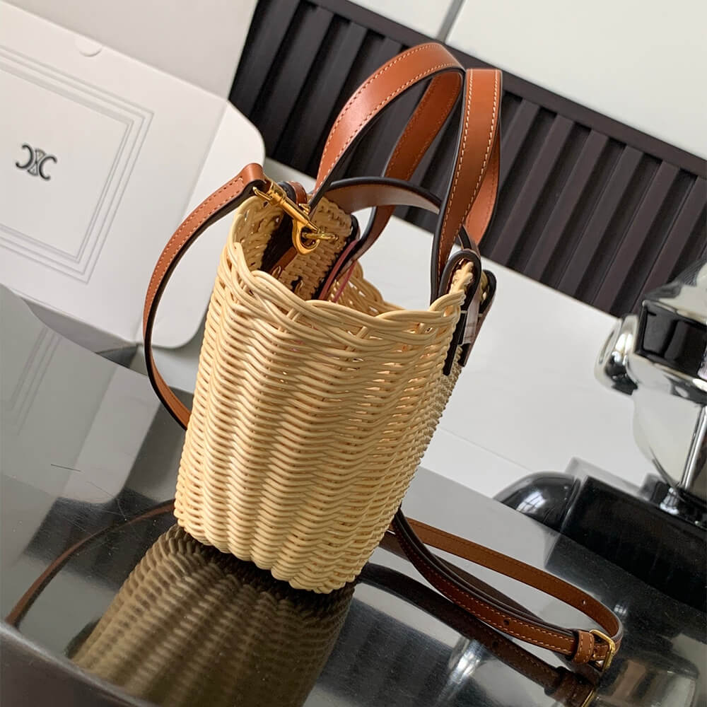 CELINE TEEN COUFFIN BAG IN WICKER AND NATURAL COW LEATHER(High-end Grade) - Image 3