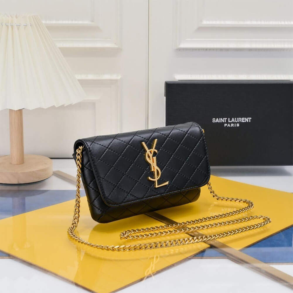Black YSL GABY chain phone holder in lambskin - Image 3