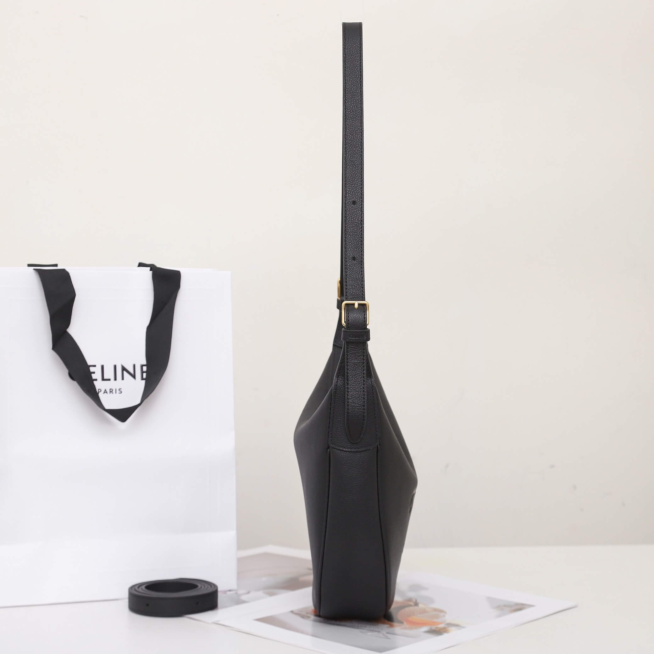 Black CELINE HELO?SE TRIOMPHE SMALL BAG IN SOFT CALFSKIN - Image 3