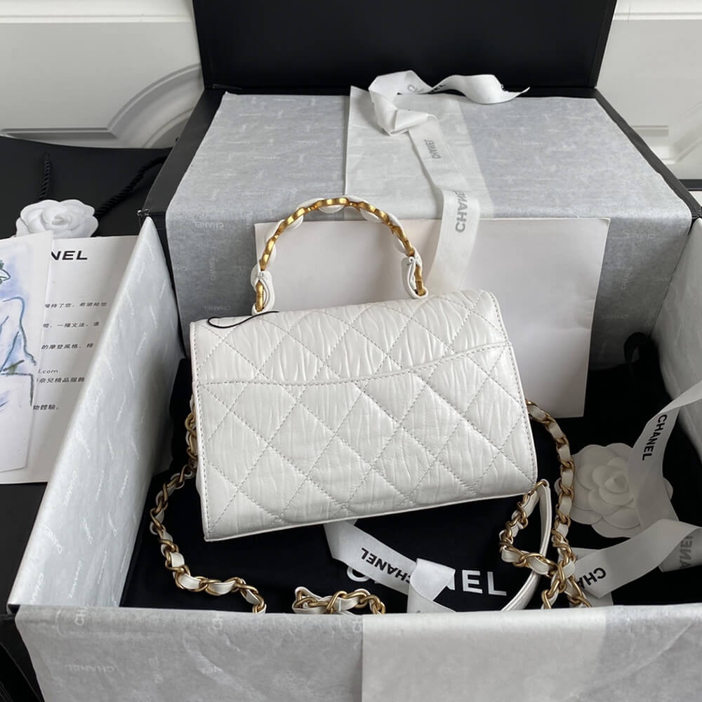 White CHANEL Mini Flap Bag with Top Handle - Image 3