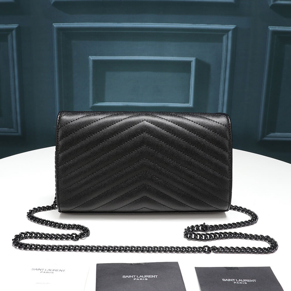 Saint Laurent Chain-strap YSL-plaque grained-leather wallet - Image 3