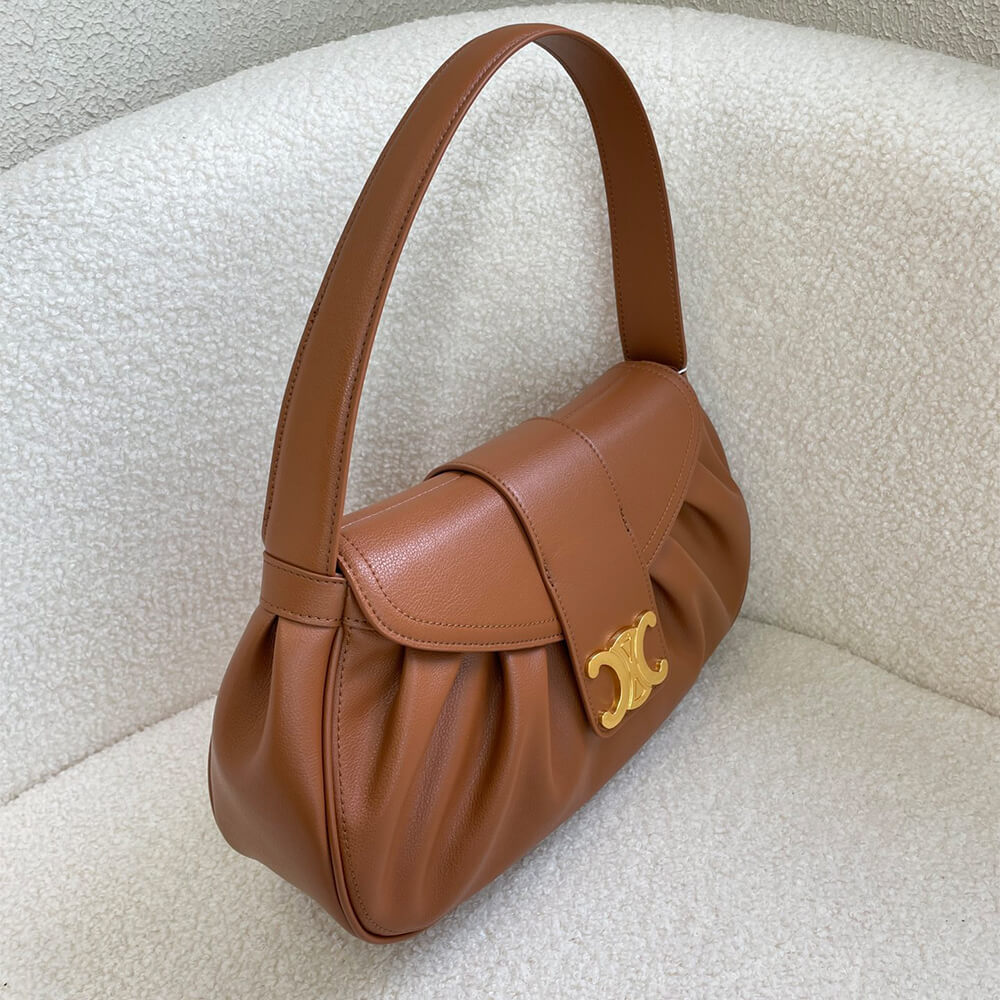 Brown CELINE Medium POLLY bag in soft calfskin - Image 3