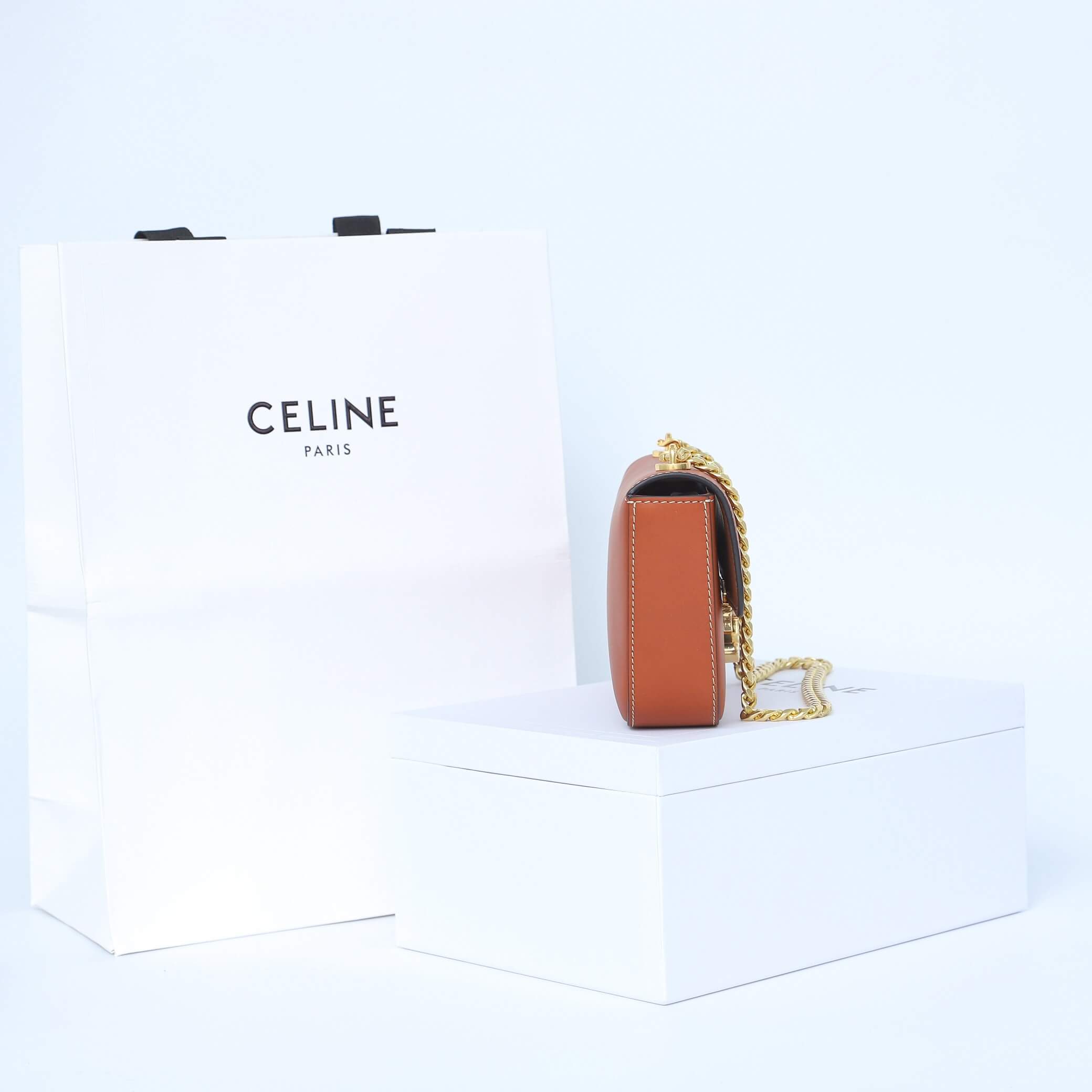 CELINE CLAUDE shiny cowhide leather chain shoulder Bag - Image 3