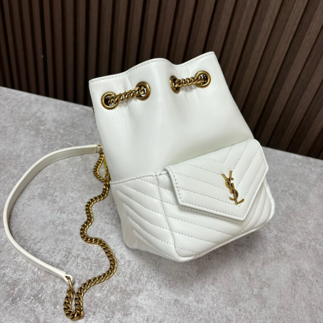 White YSL Joe quilted lambskin mini bucket bag - Image 3