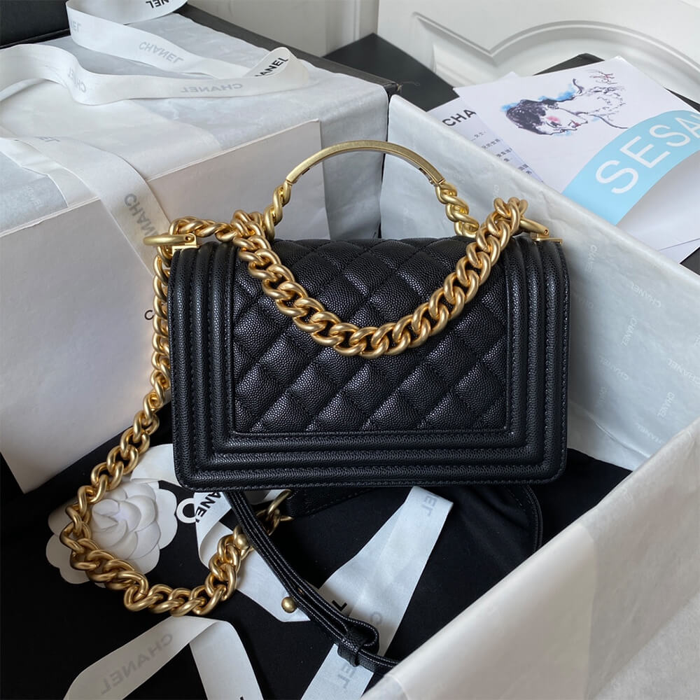Black BOY CHANEL FLAP BAG WITH HANDLE - Image 3