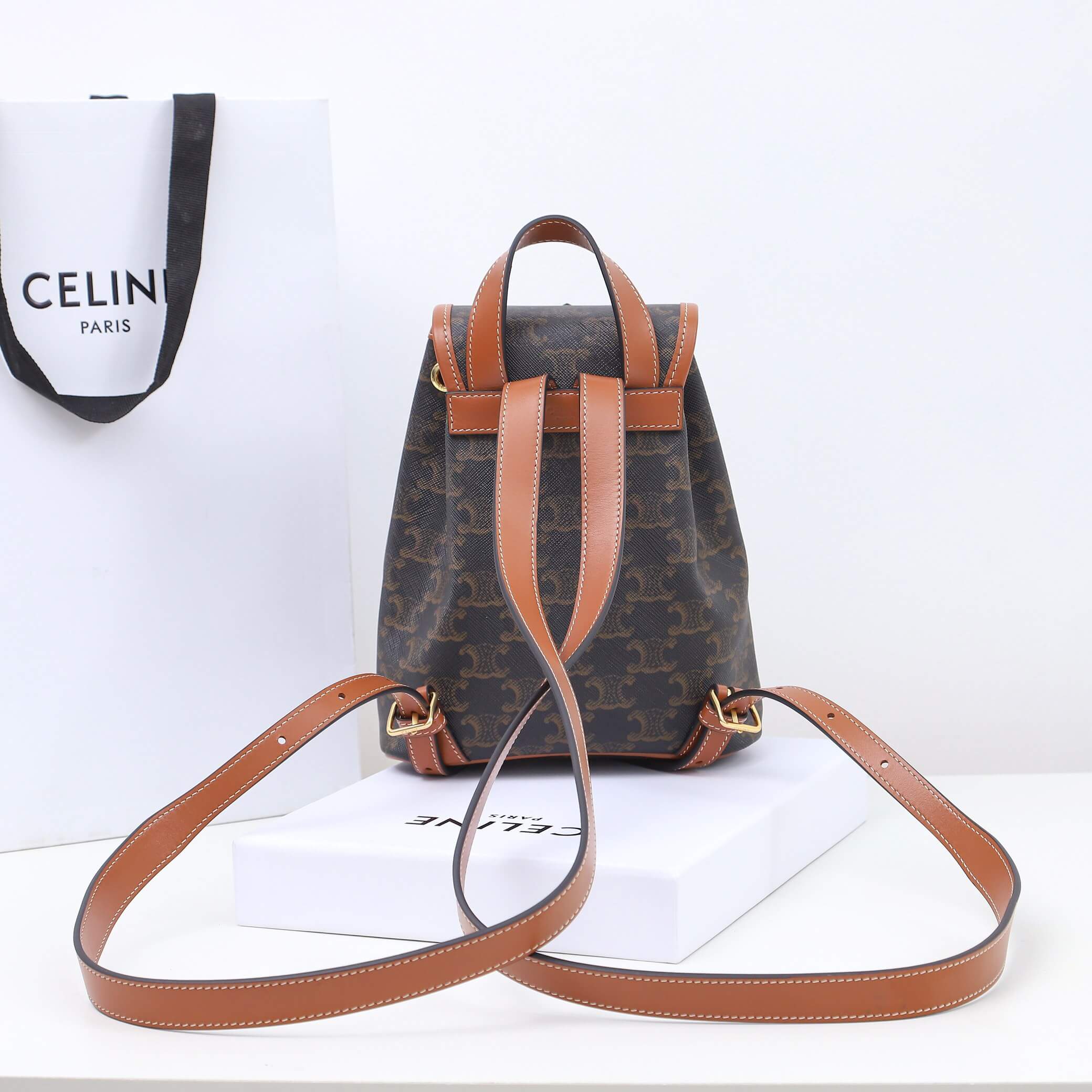 CELINE FOLCO Logo Print Calfskin Mini Backpack - Image 4