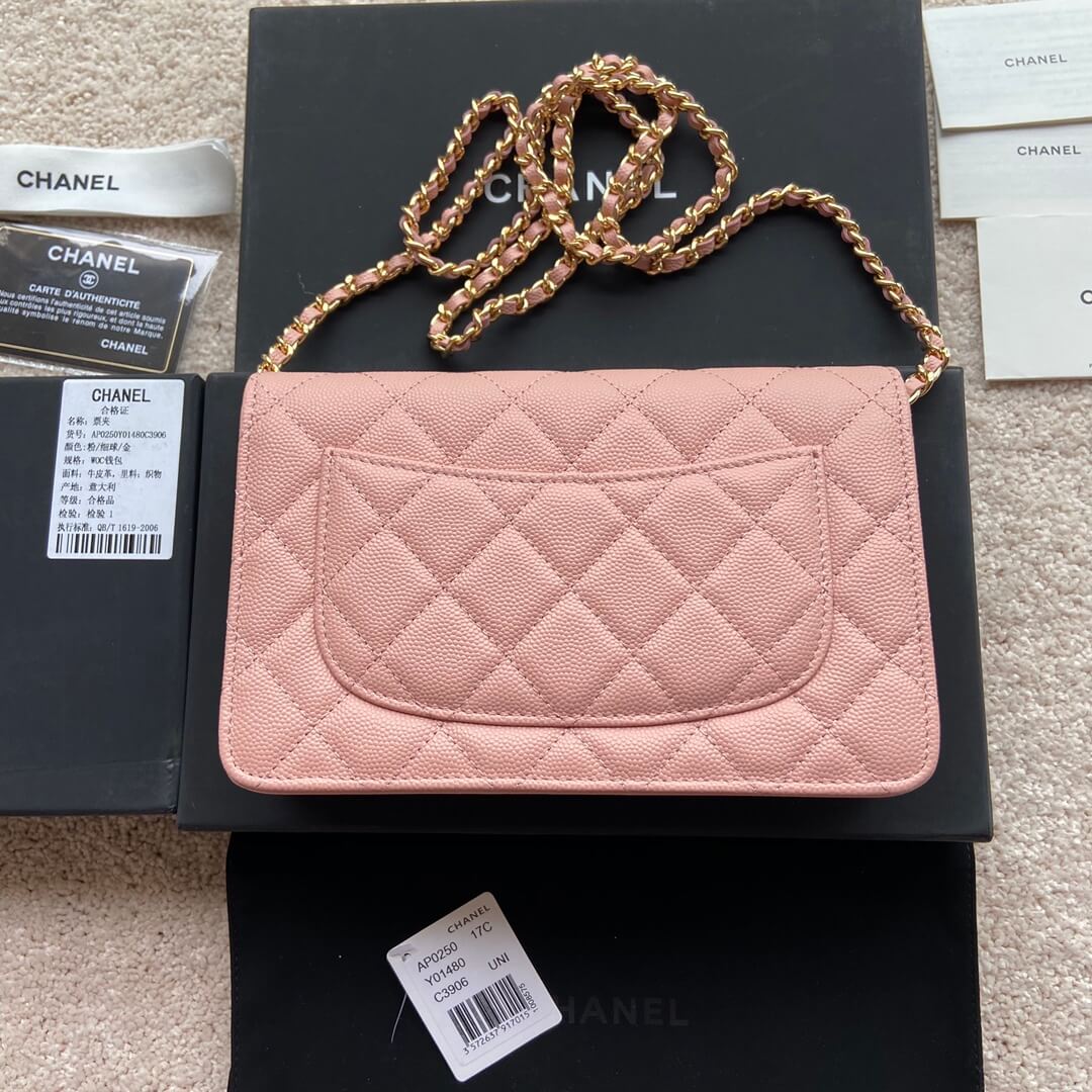 Pink Chanel classic chain wallet (high-end grade) - Image 4