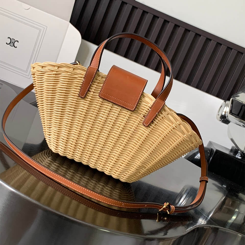 CELINE TEEN COUFFIN BAG IN WICKER AND NATURAL COW LEATHER(High-end Grade) - Image 4