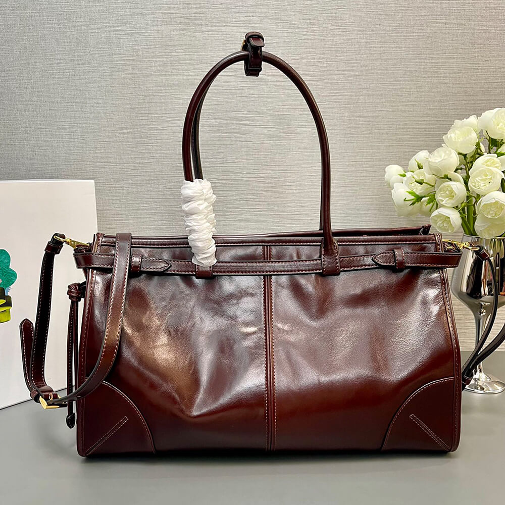Dark Brown Prada Large leather handbag (high-end grade) - Image 4