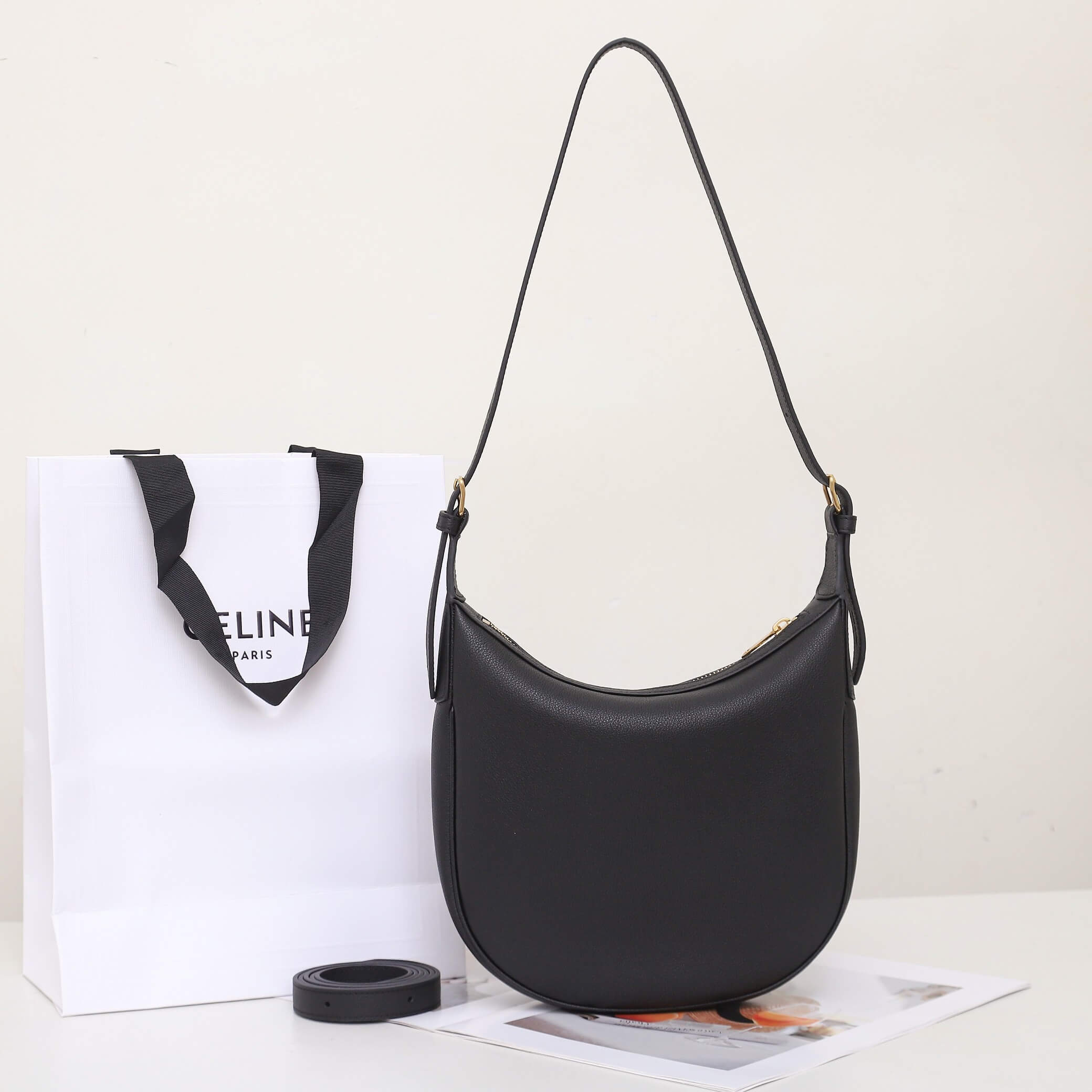 Black CELINE HELO?SE TRIOMPHE SMALL BAG IN SOFT CALFSKIN - Image 4