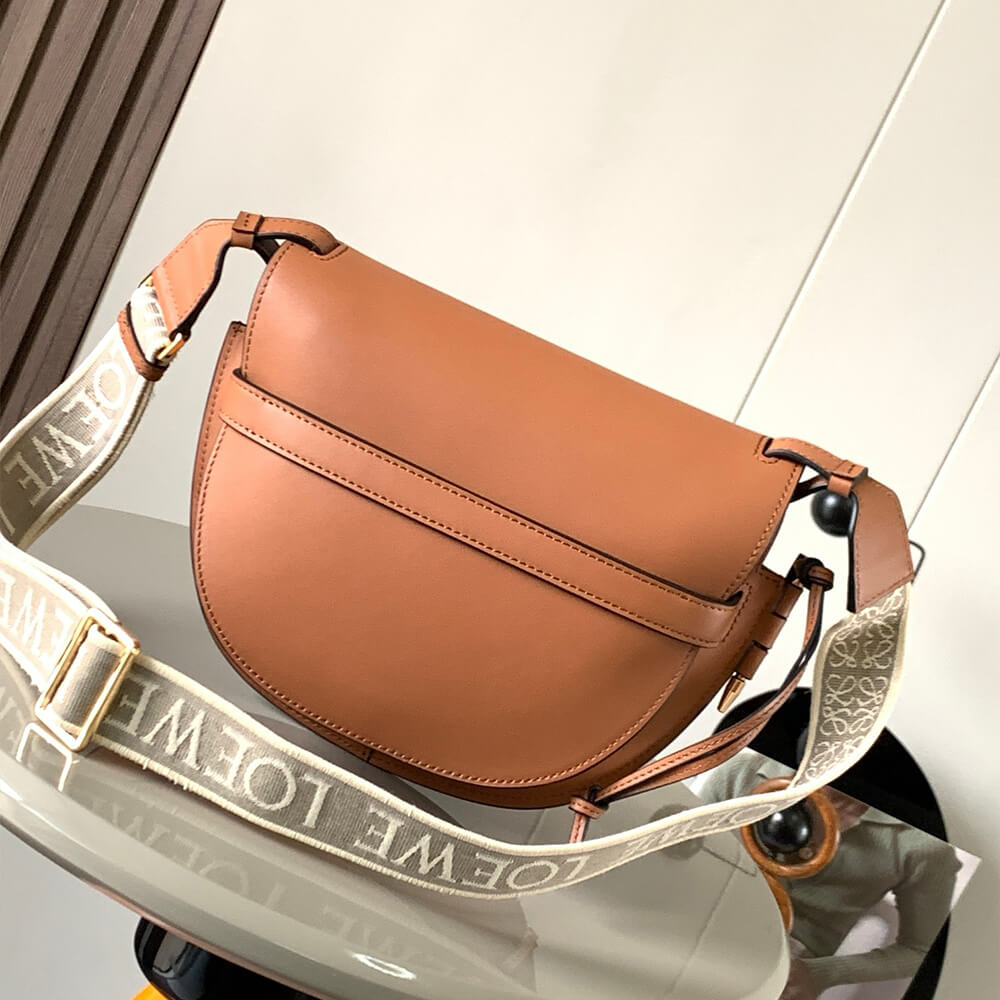 Tan Loewe Small Gate bag in soft calfskin and jacquard - Image 4