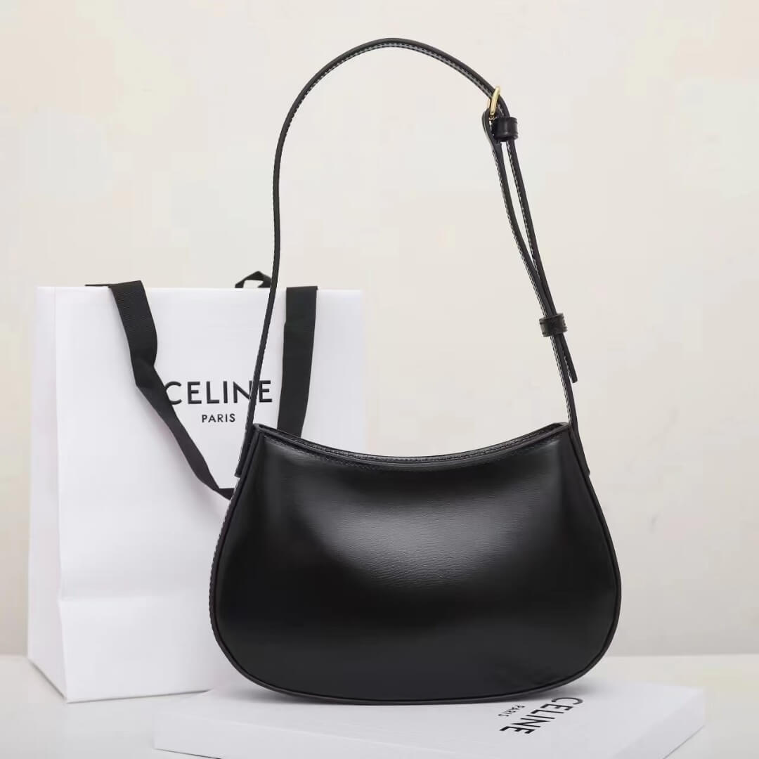 Black CELINE TILLY medium bag in shiny calf leather - Image 4