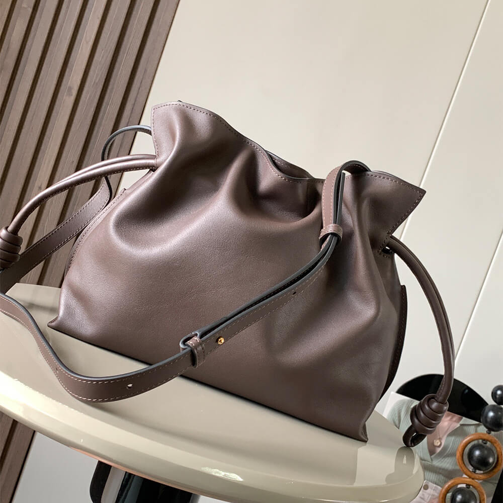 Chocolate LOEWE Medium Flamenco clutch in nappa calfskin (HIGH-END GRADE) - Image 4