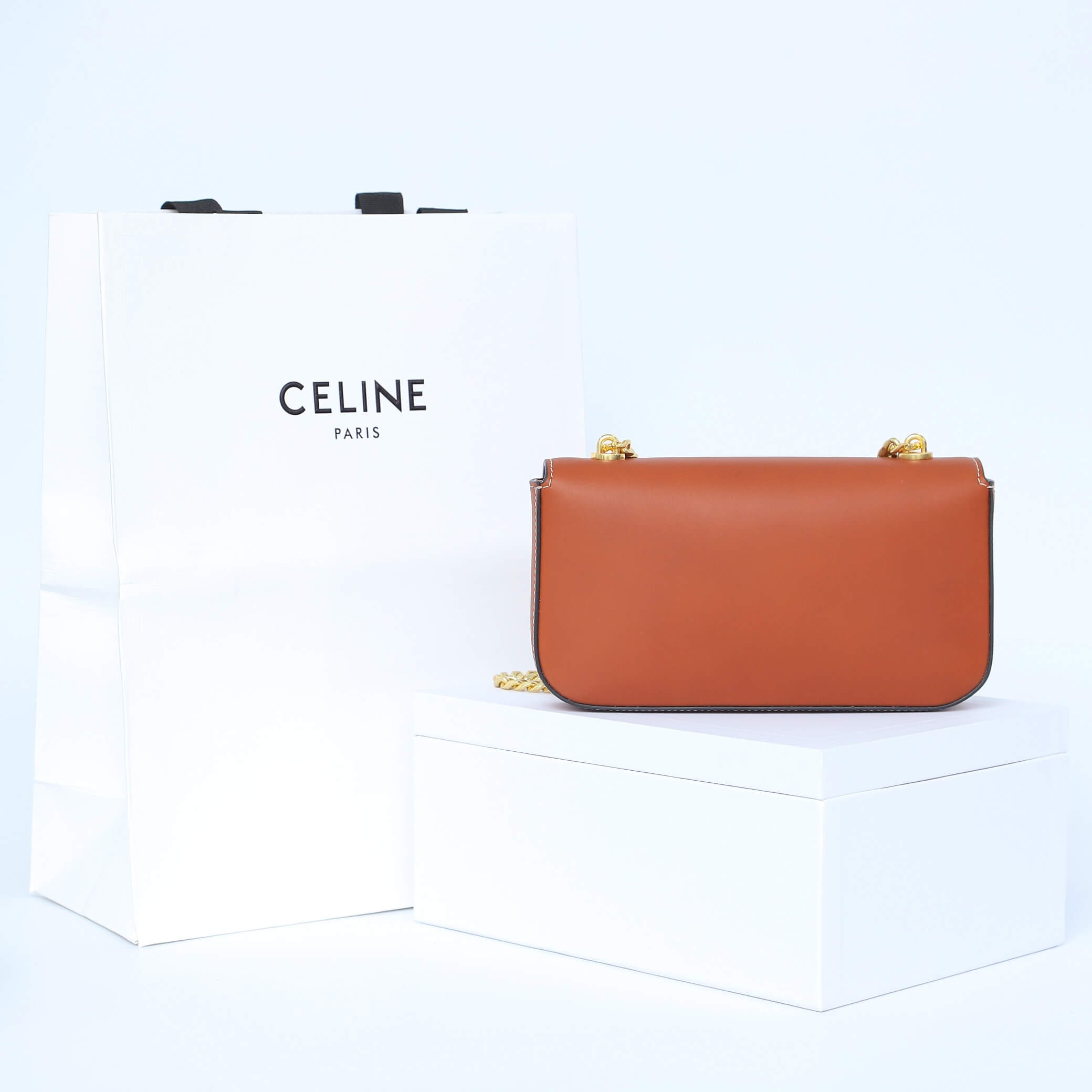CELINE CLAUDE shiny cowhide leather chain shoulder Bag - Image 4