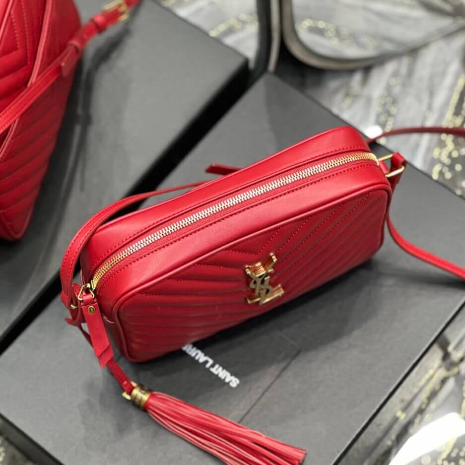 Red YSL LOU CAMERA BAG IN QUILTED LEATHER - Image 5