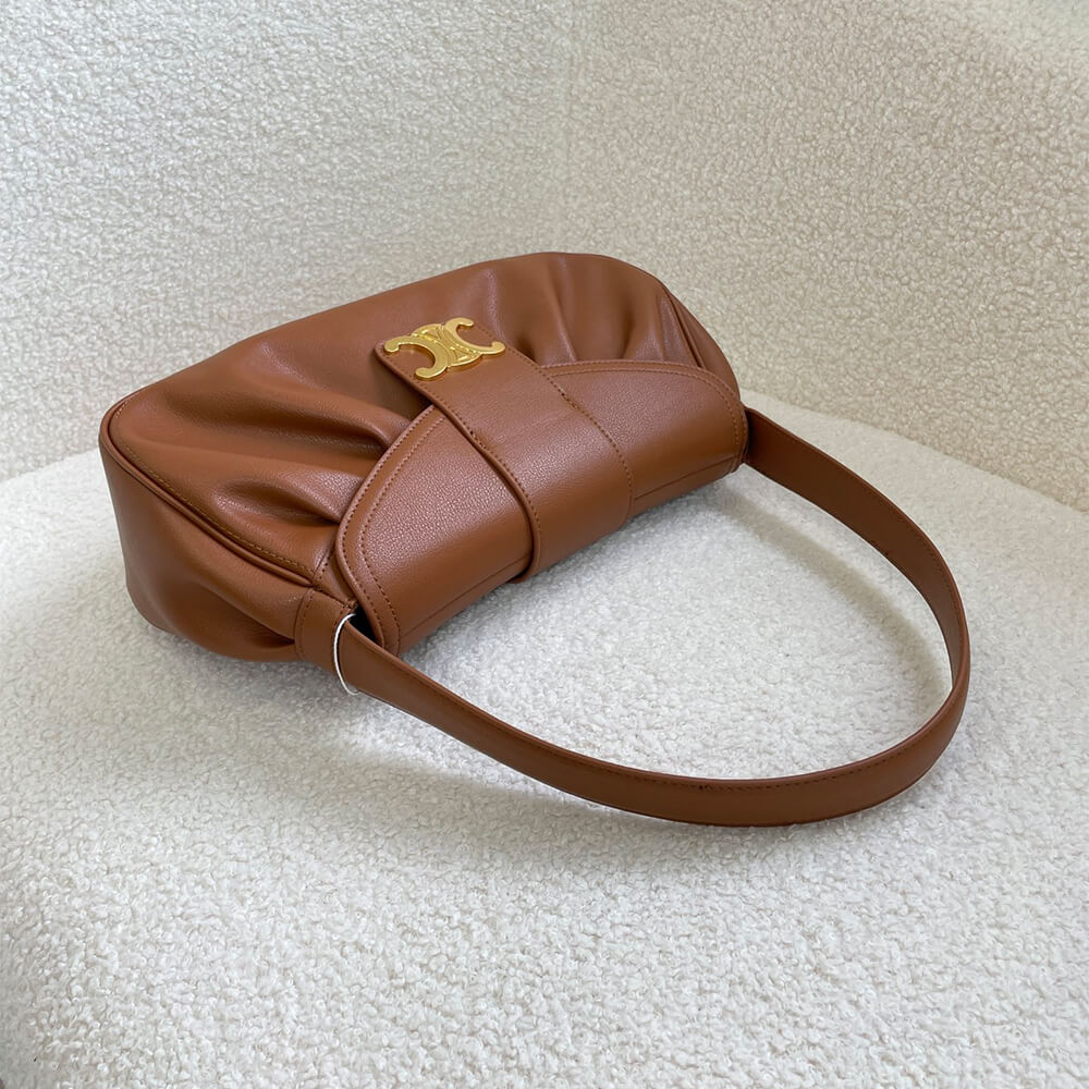 Brown CELINE Medium POLLY bag in soft calfskin - Image 5