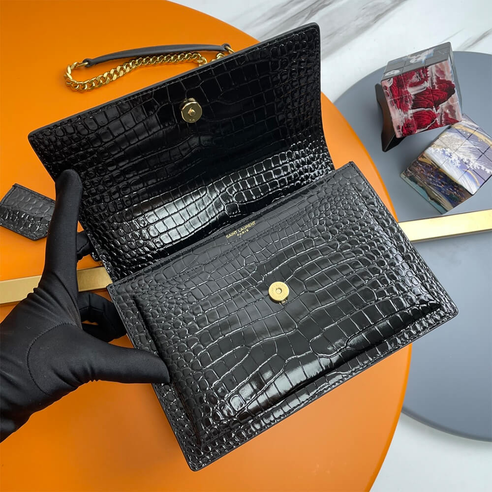 black YSL Crocodile-embossed leather SUNSET Medium - Image 5