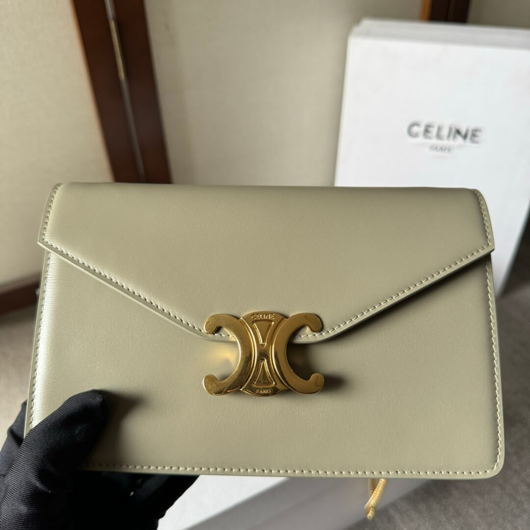 Reen Yellow CELINE MARGO Shiny Calfskin Leather Chain Wallet - Image 6